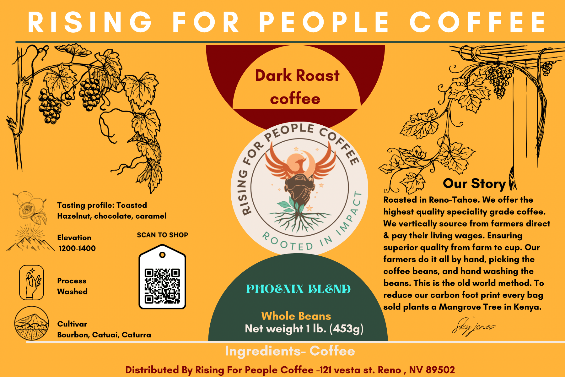 6x4 Dark Roast Phoenix Blend Whole Bean Label - NeoCity Creative - Stickers