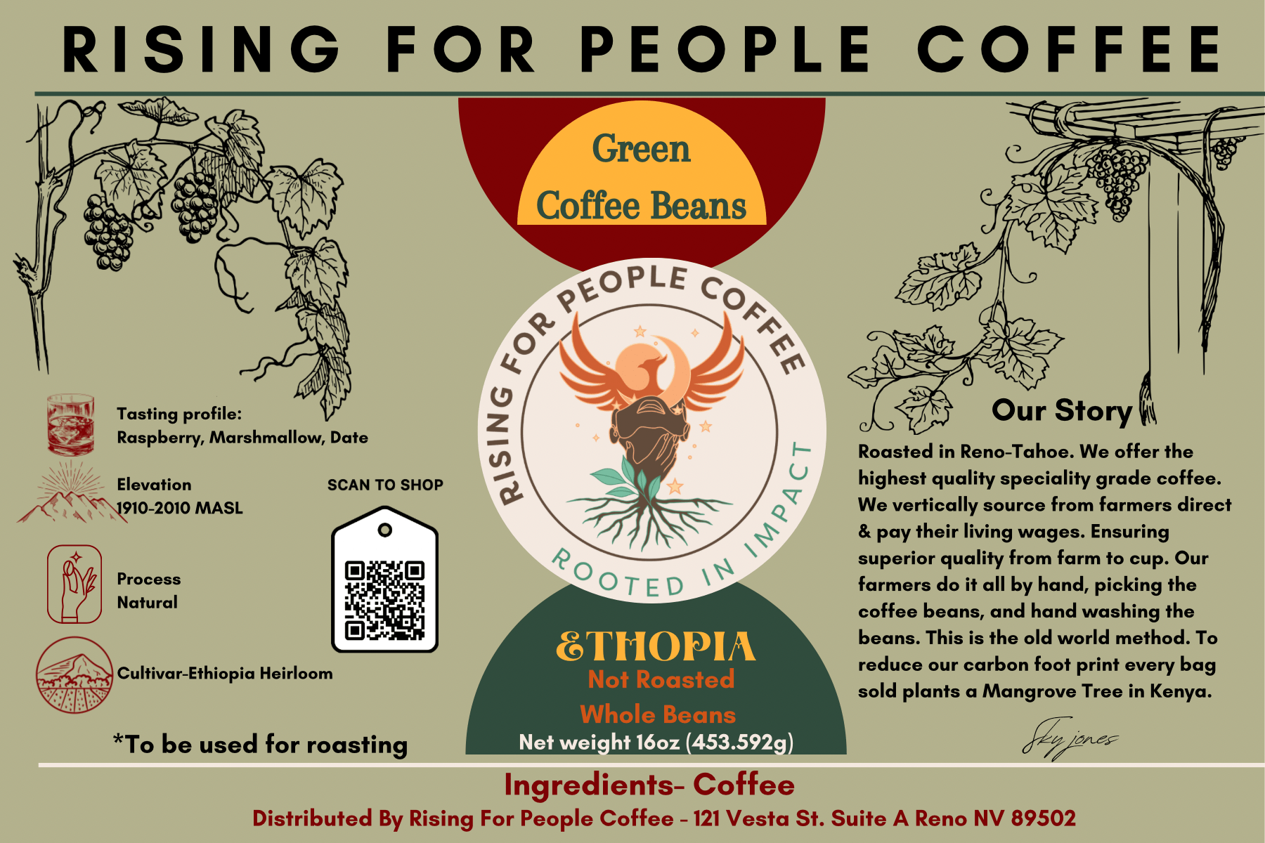 6x4 Green Coffee Beans Ethopia NR Whole Beans Label - NeoCity Creative - Stickers