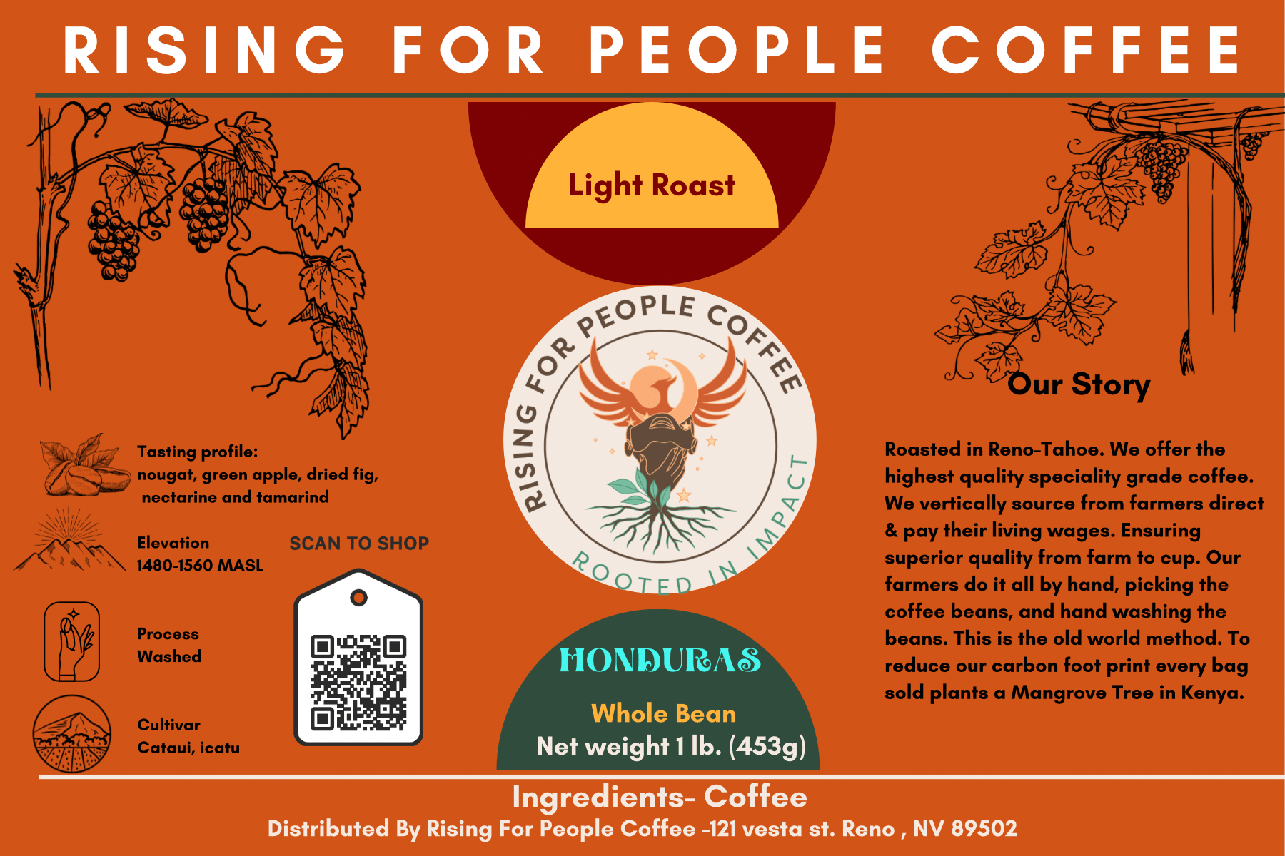 6x4 Light Roast Honduras Whole Bean Label - NeoCity Creative - Stickers