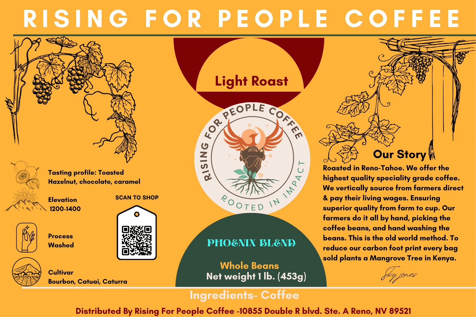 6x4 Light Roast Phoenix Blend Whole Bean Label - NeoCity Creative - Stickers