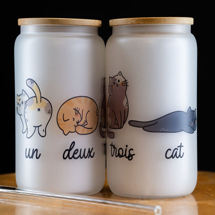 French Cat Frosted Glass Tumbler - NeoCity Creative - Glass Tumbler
