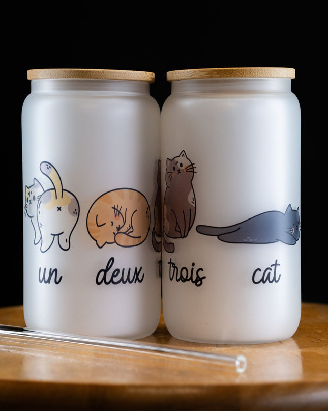 French Cat Frosted Glass Tumbler - NeoCity Creative - Glass Tumbler