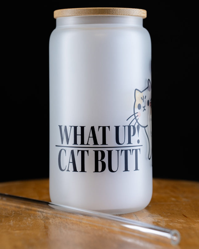 What Up! Cat Butt Frosted Glass Tumbler - NeoCity Creative - Glass Tumbler